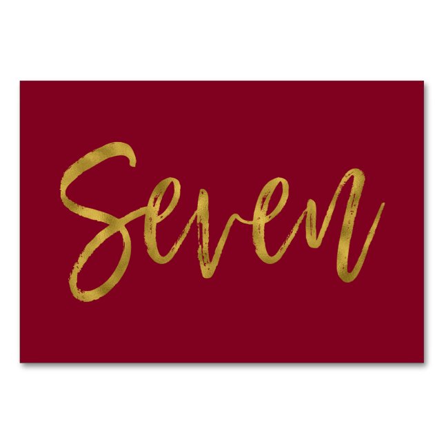 Gold and Burgundy Elegant Table Number Seven (Front)