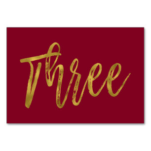 Gold and Burgundy Elegant Table Number Three