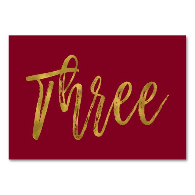 Gold and Burgundy Elegant Table Number Three (Front)