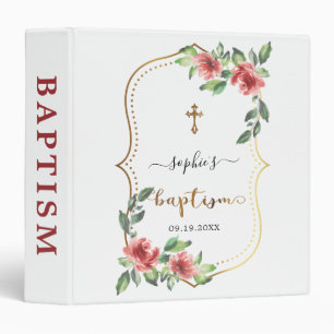 Gold And Burgundy Floral Baptism Photo Album Binder