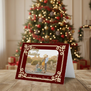Gold and Burgundy Framed Photo Christmas Foil Holiday Card
