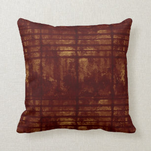 Gold and Burgundy Grungy Lines and Splashes Throw Pillow
