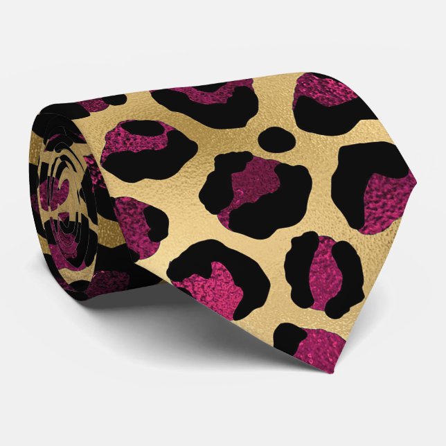 Gold and Burgundy Leopard Print Tie (Rolled)