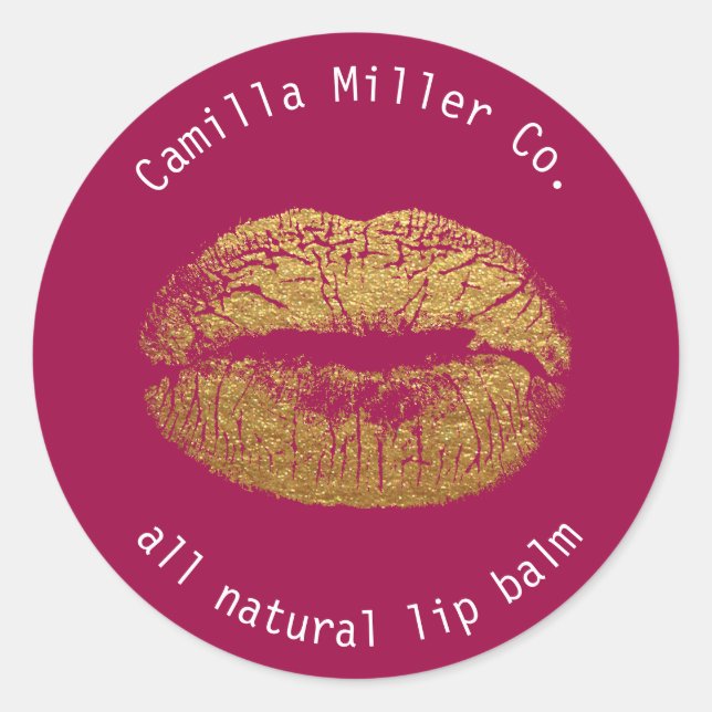 Gold And Burgundy Lip Balm Product Sticker Label (Front)