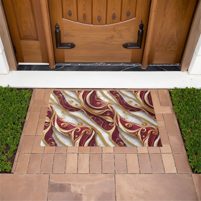 Gold and Burgundy Marble Flow Doormat (Outdoor)