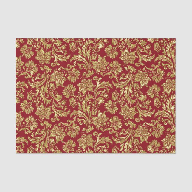Gold And Burgundy Red Vinage Damasks Tissue Paper (Front)