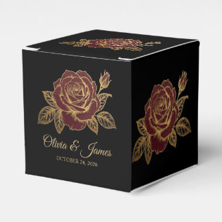 Gold and Burgundy Rose Moody Dark Romance Wedding Favor Box