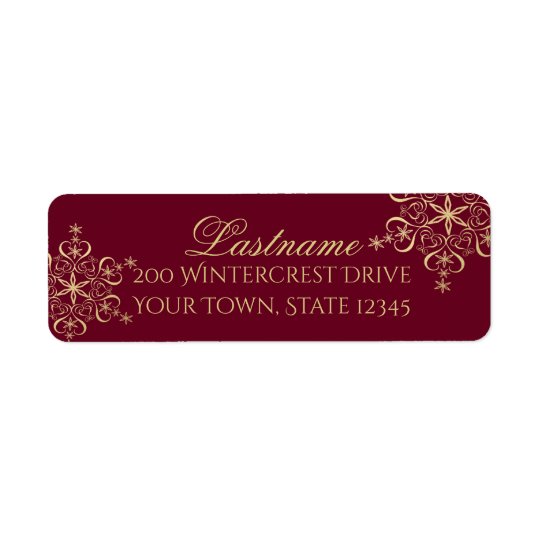 Gold and Burgundy Snowflake Wedding Return Address Label