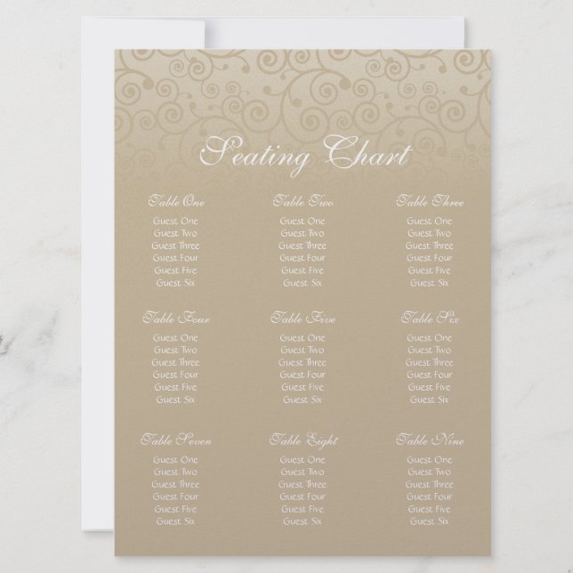 Gold and Champagne Swirls Seating Chart Invitation (Back)