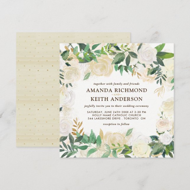 Gold and Champagne Wedding Invitations (Front/Back)