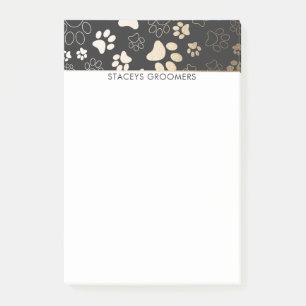 Gold And Charcoal Paw Print Pattern Post-it Notes