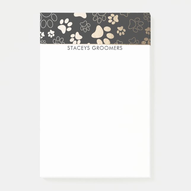 Gold And Charcoal Paw Print Pattern Post-it Notes (Front)