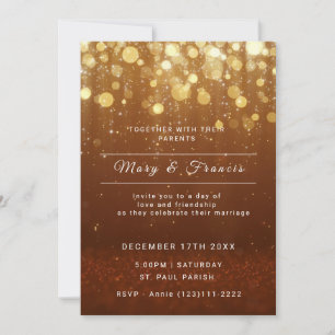 Gold and Copper Lights and Glitter Wedding Invitation