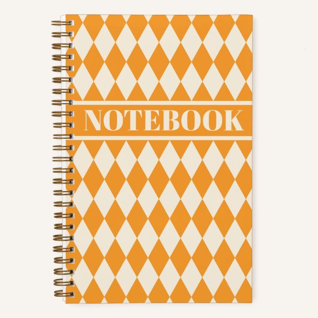 Gold and Cream Diamond Argyle Pattern Notebook (Front)