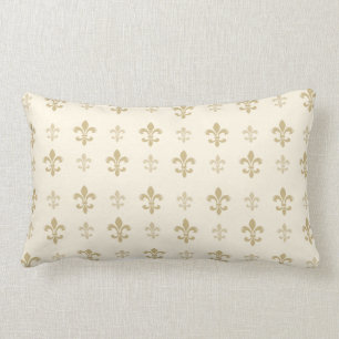 Gold and Cream Elegant Fleur de Lis Lumbar Pillow