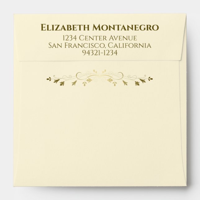 Gold and Cream Fancy Filigree Square Wedding Envelope (Back (Top Flap))
