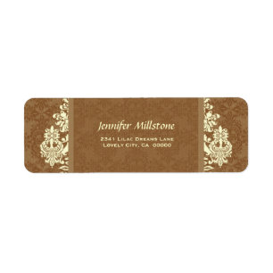 GOLD and CREAM Swirl Damask Wedding Address Label