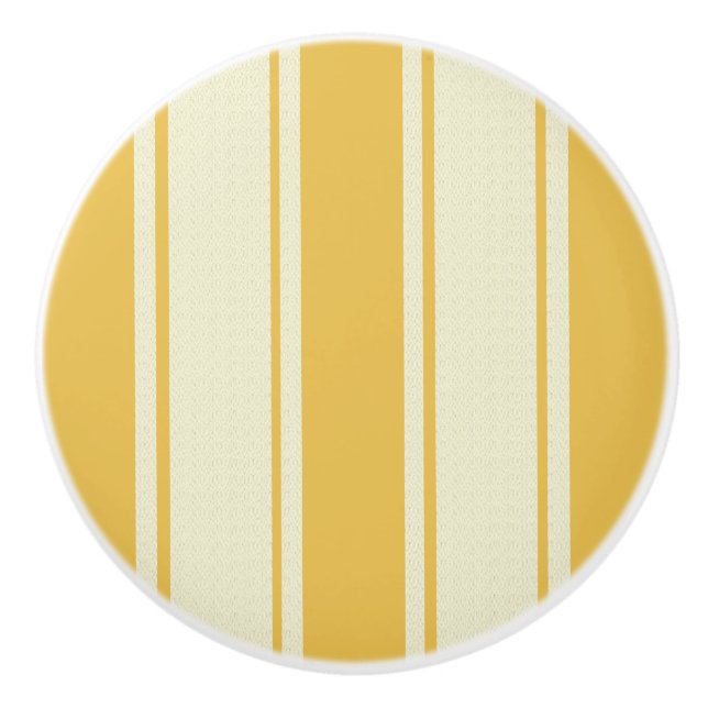 Gold and cream ticking stripes ceramic knob (Front)
