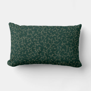 Gold and Dark Emerald Green Botanical Vine Pattern Lumbar Pillow
