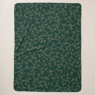 Gold and Dark Emerald Green Botanical Vine Pattern Sherpa Blanket