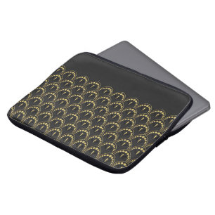 Gold and dark-grey art-deco geometric pattern laptop sleeve