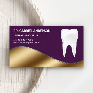Gold and Dark Purple Tooth Dental Clinic Dentist Business Card