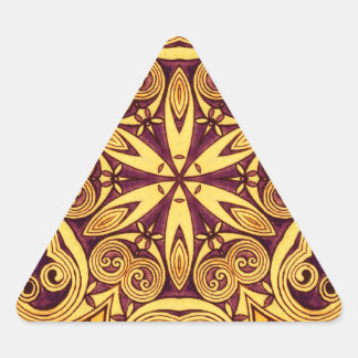 Gold and dark rose festive stained glass triangle sticker