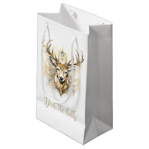Gold and Diamond Glittery Deer Small Gift Bag