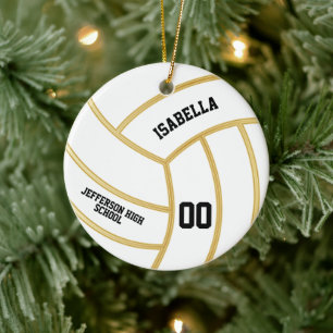 Gold and DIY Background Color - Volleyball Ceramic Ornament
