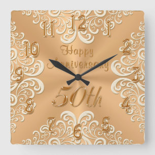 Gold and Ecru Happy 50th Wedding Anniversary Clock
