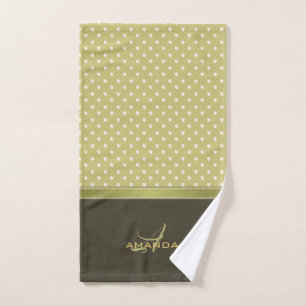 Gold and Ecru Olive Green Elegant Monogram Hand Towel