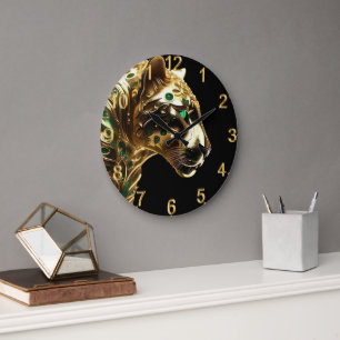 Gold And Emerald Cheetah Design, Large Clock