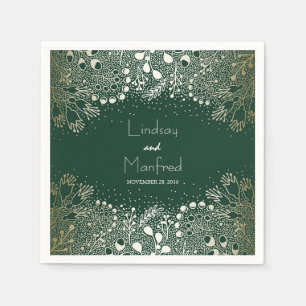 Gold and Emerald Green Floral Garden Wedding Napkin