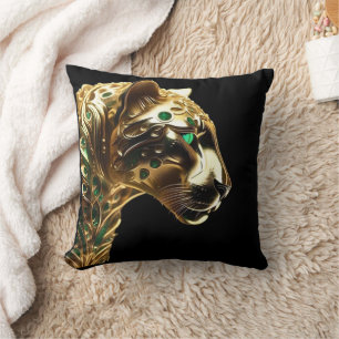 Gold And Emerald Jaguar Design, Throw Pillow