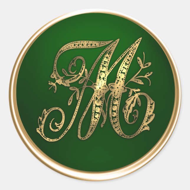 Gold and Emerald Monogram M Envelope Seal (Front)