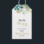 Gold and Eucalyptus Sip Sip Hooray Bridal Shower Gift Tags<br><div class="desc">These gold and eucalyptus sip sip hooray bridal shower gift tags are perfect for a simple wedding shower. The design features hand-painted watercolor green,  gold,  and blue leaves and flowers neatly arranged into bouquets and geometric elegant frames.</div>