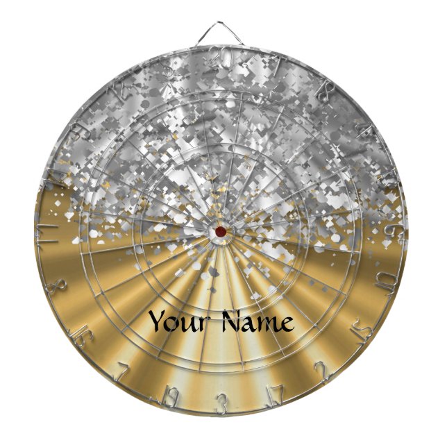 Gold and faux glitter personalized dartboard (Front)