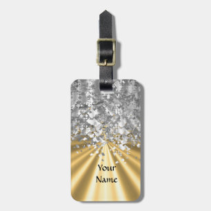 Gold and faux glitter personalized luggage tag