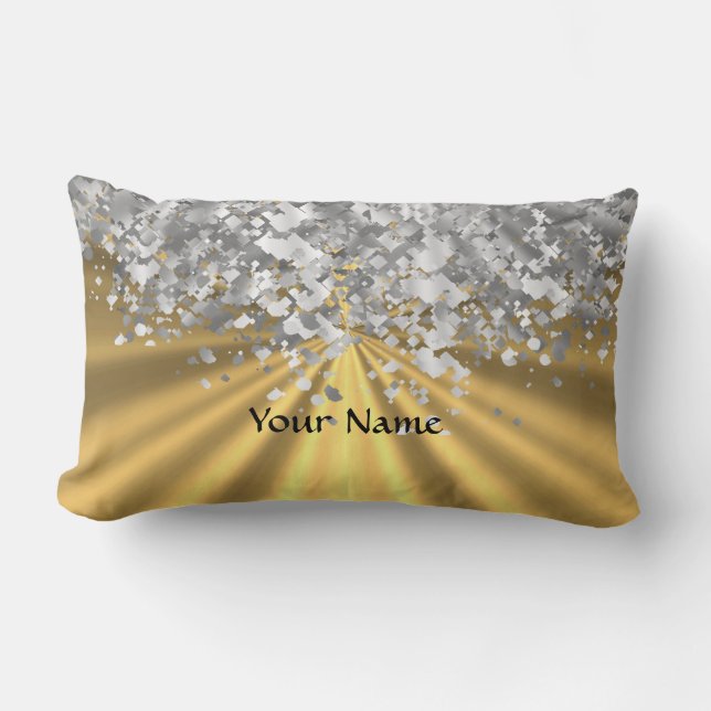 Gold and faux glitter personalized lumbar pillow (Front)