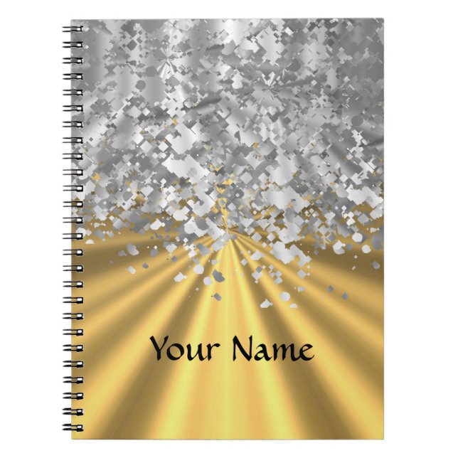 Gold and faux glitter personalized notebook (Front)
