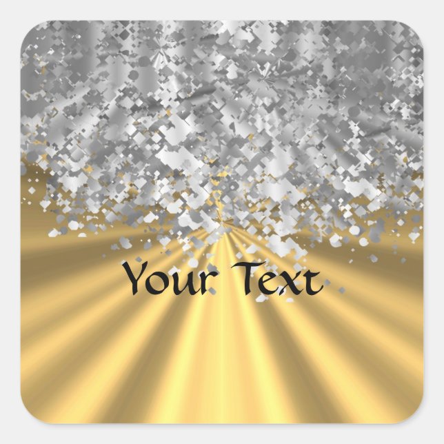 Gold and faux glitter personalized square sticker (Front)