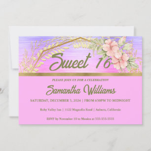 Gold and Floral Sweet 16 Invitation