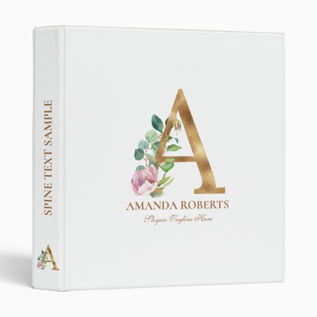 Gold and flowers lettering Monogram A Binder (Front/Spine)