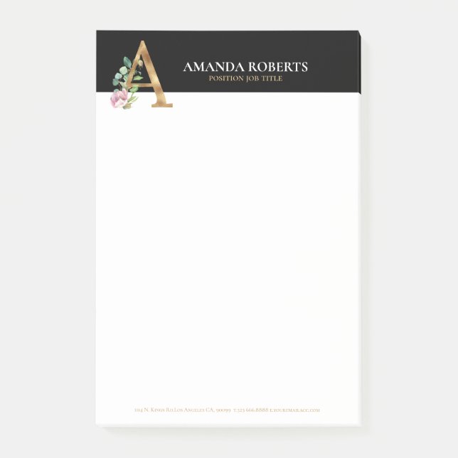 Gold and flowers lettering Monogram A Post-it Notes (Front)