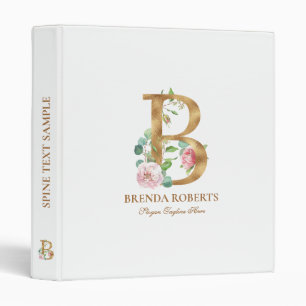 Gold and flowers lettering Monogram B Binder