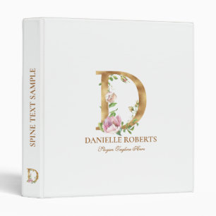 Gold and flowers lettering Monogram D Binder