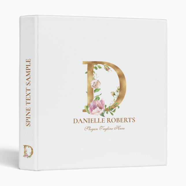 Gold and flowers lettering Monogram D Binder (Front/Spine)