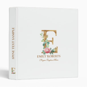 Gold and flowers lettering Monogram E Binder