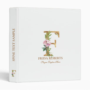 Gold and flowers lettering Monogram F 3 Ring Binde Binder
