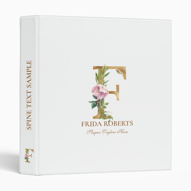 Gold and flowers lettering Monogram F 3 Ring Binde Binder (Front/Spine)